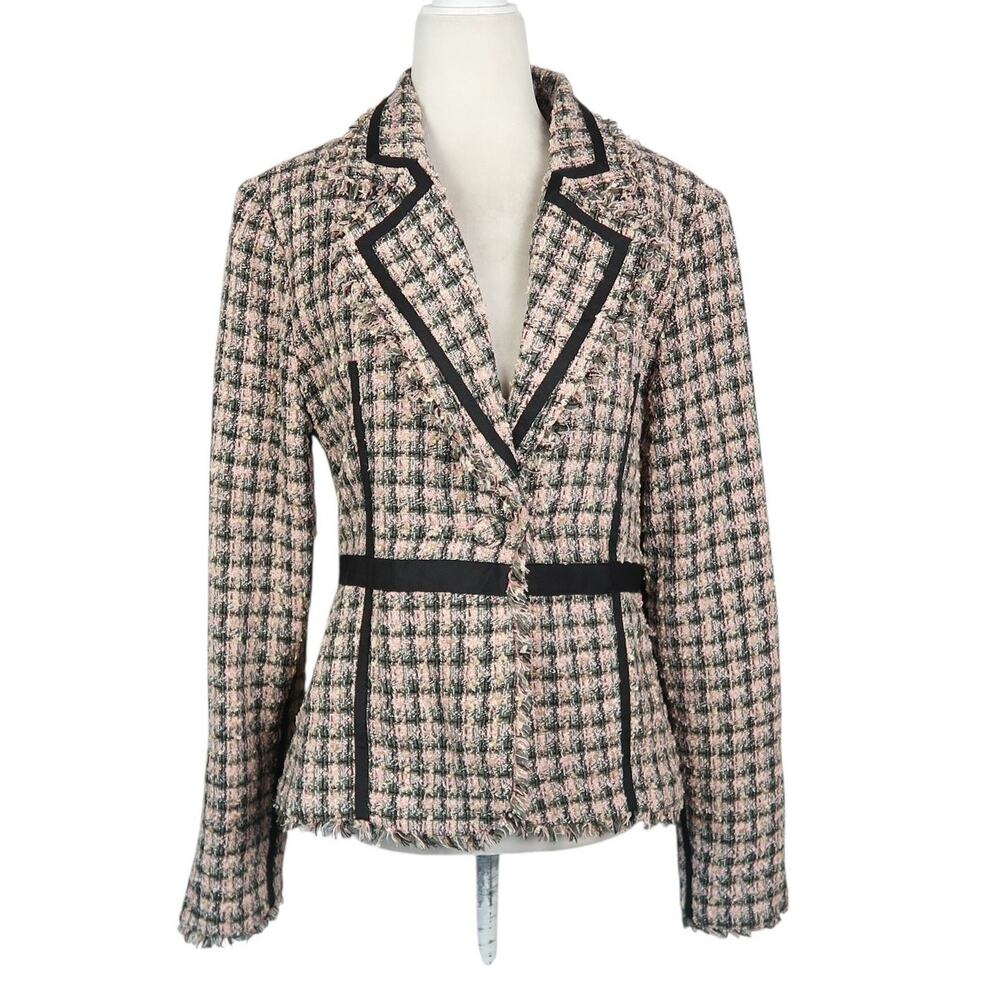 Marciano Pink and Black Plaid Tweed Blazer Jacket 10